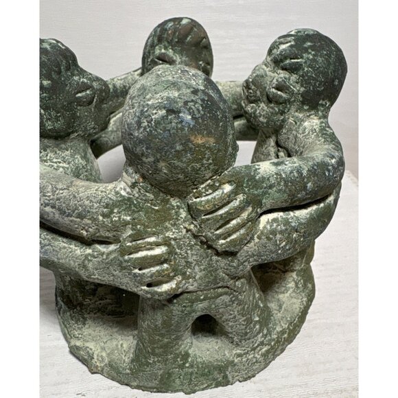 Circle of Friends Mayan Style Folk Art Terra Cotta 4 Friends Candle Holder Green - Picture 3 of 10